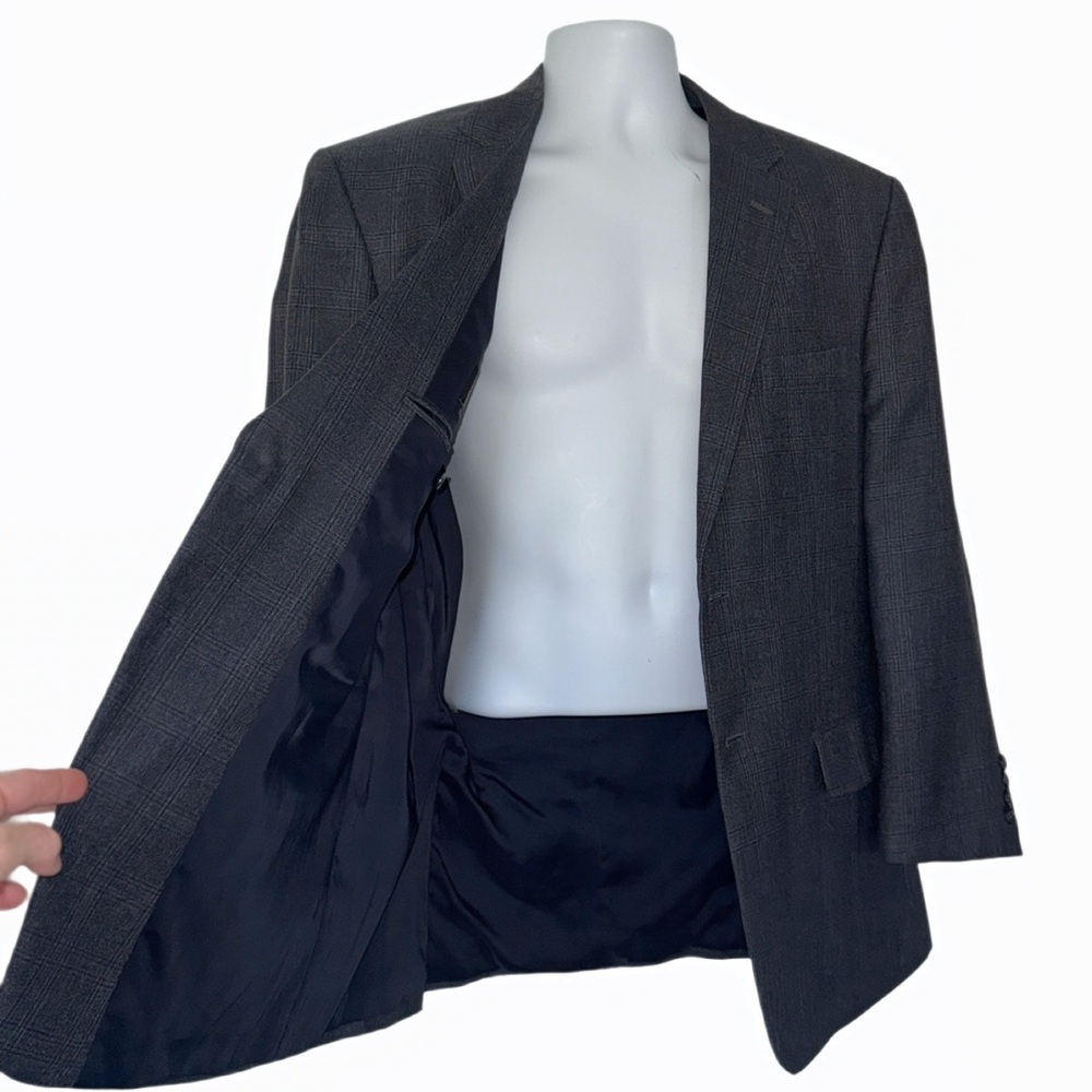 Jos. A. Bank Navy Blue Plaid Sport Coat 42R |Silk Wool Blend|Tailored Fit Blazer